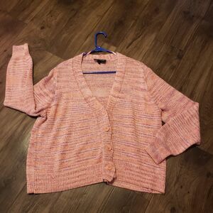 Lane Bryant Orange Multicolored Cropped Button Cardigan Sweater Plus Sz 14/16